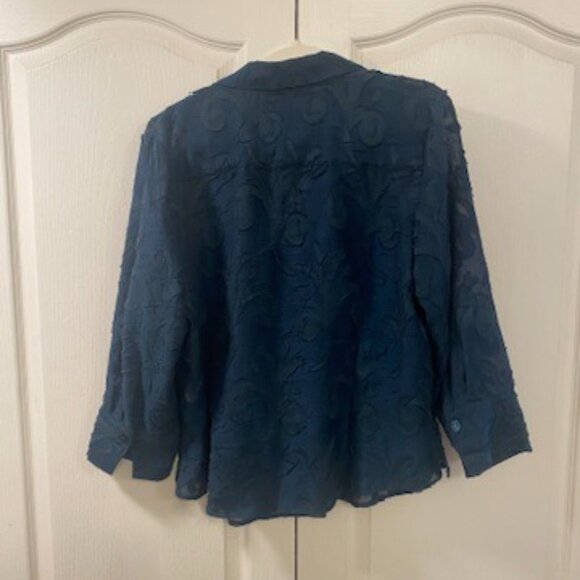 Coldwater Creek Women's Large Dark Blue Sheer Button Down - Picture 3 of 4